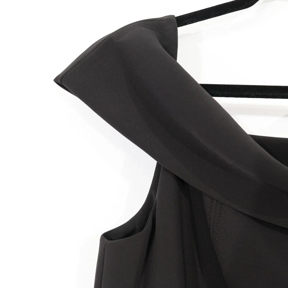 Lauren Ralph Lauren Off-Shoulder Gown Womens 8 Black Crepe Maxi Event $245 NWT
